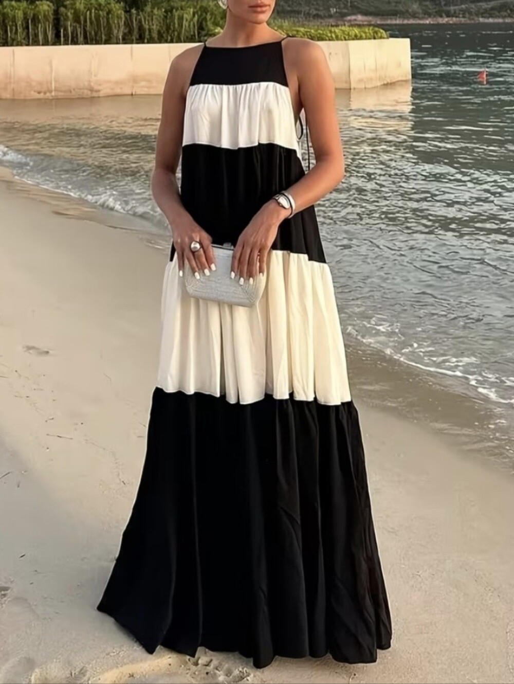 French-Style Long Dress Cover-Up for Daily Dates and Commuting, Beach Dress